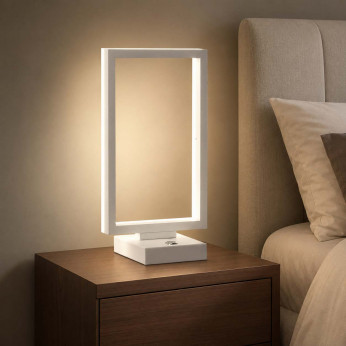 Fabas Luce Lampada da comodino LED moderna con cornice rettangolare in metallo Bard
