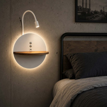 Fabas Luce Lampada da comodino moderna con doppio led struttura in metallo e legno Dual