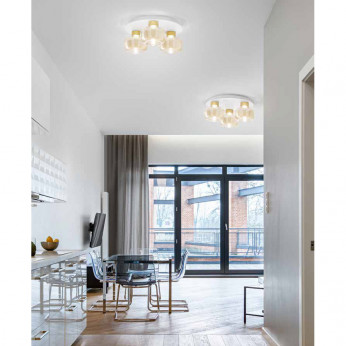 Fabas Luce Plafoniera da soffitto in metallo con 3 diffusori in vetro moderni Kino