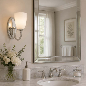 Feiss Applique per bagno struttura in acciaio con diffusore in vetro opalino Perry