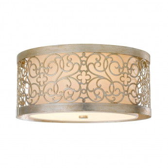 Feiss Lampada a soffitto classica in acciaio con diffusore in vetro e tessuto a 2 luci Arabesque