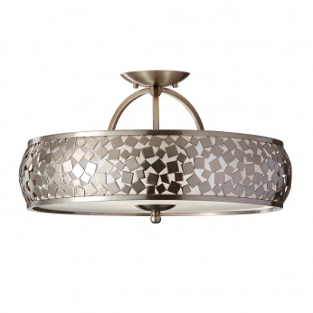 Feiss Lampada a soffitto rotonda moderna in acciaio con diffusore in vetro a 3 luci Zara