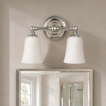 Feiss Lampada da parete in acciaio con 2 diffusori in vetro luce a LED G9 Huguenot Lake