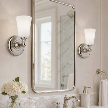 Feiss Lampada da parete in acciaio con diffusore in vetro a 1 luce a LED G9 Huguenot Lake