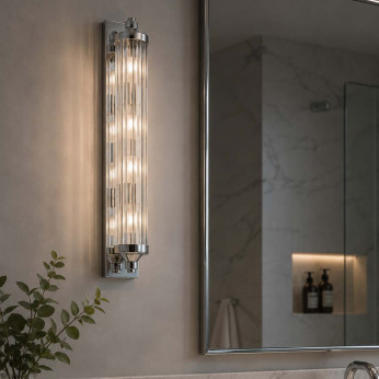 Feiss Lampada da parete lineare in acciaio con diffusore in vetro a LED a 4 luci G9 Paulson