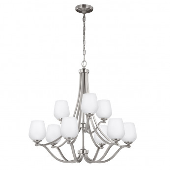 Feiss Lampadario grande moderno in acciaio con diffusori in vetro con 9 luci Vintner