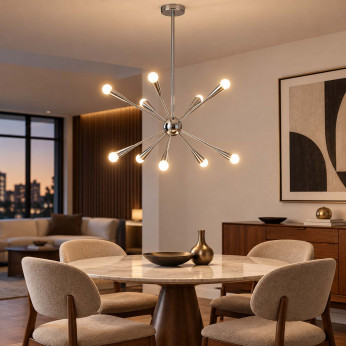 Feiss Lampadario moderno in acciaio a led con 10 diffusori a stella Jax