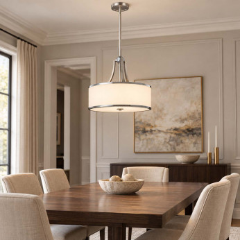 Feiss Lampadario moderno in acciaio con diffusore in vetro a 4 luci Prospect