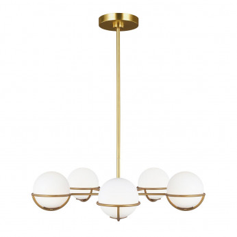 Feiss Lampadario moderno struttura in acciaio con 5 diffusori in vetro a boccia Apollo