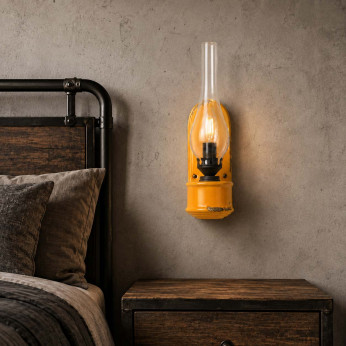 FerroLuce Applique da parete dal design industrial in ceramica con diffusore in vetro Vintage