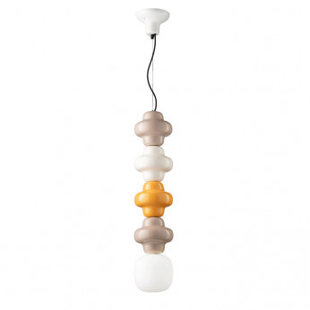 FerroLuce Lampada a sospensione 4 elementi misti in ceramica diffusore pendente in vetro Copacabana