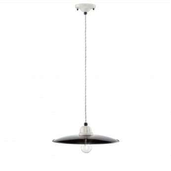 FerroLuce Lampada a sospensione grande industrial in metallo e paralume in ceramica B&W