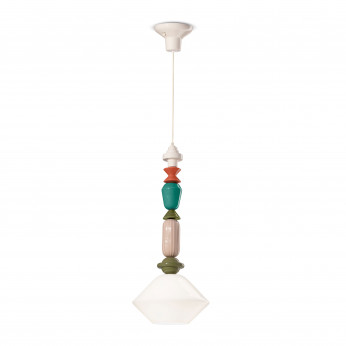 FerroLuce Lampada a sospensione media con diffusore in ceramica dalle linee moderne decò Lariat