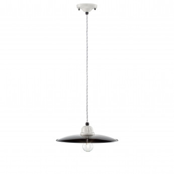 FerroLuce Lampada a sospensione media industrial in metallo e paralume in ceramica B&W