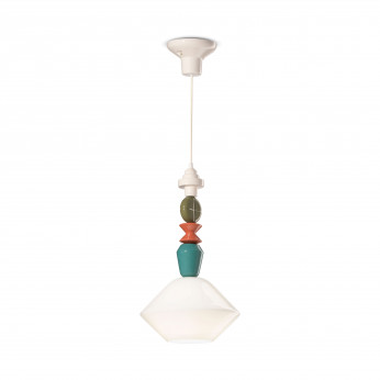 FerroLuce Lampada a sospensione piccola con diffusore in ceramica dalle linee moderne decò Lariat