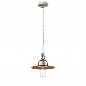 FerroLuce Lampada a sospensione piccola con struttura in metallo e dettagli in ceramica Grunge