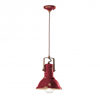 FerroLuce Lampada a sospensione piccola in stile industrial con diffusore in ceramica Industrial