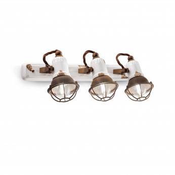 FerroLuce Lampada da parete dal design industrial con 3 diffusori a griglia in ceramica Loft