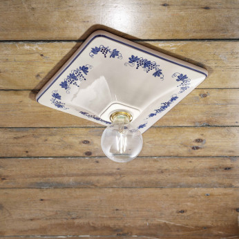 FerroLuce Lampada da soffitto quadrata dalle linee rustiche in ceramica decorata a mano Trieste