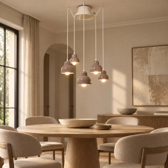FerroLuce Lampadario moderno decò con 5 diffusori in ceramica Berimbau