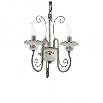 FerroLuce Lampadario rustico in metallo con 3 braccia in ceramica decorata a mano Sanremo