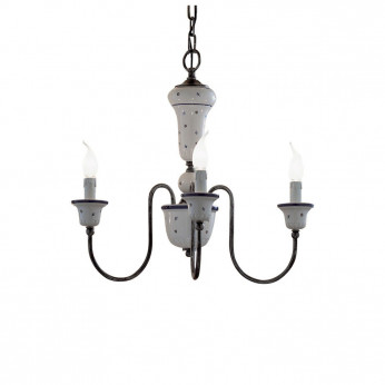 FerroLuce Lampadario rustico in metallo con 3 braccia in ceramica decorate a mano Sanremo