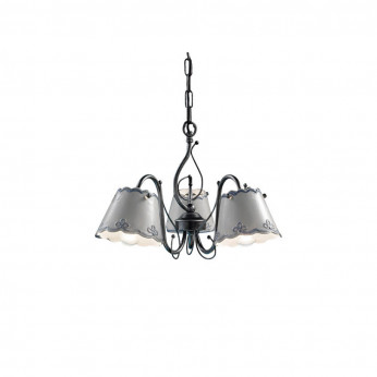 FerroLuce Lampadario rustico in metallo con tre paralumi in ceramica decorati a mano Ravenna