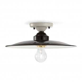 FerroLuce Plafoniera da soffitto grande industrial in metallo e paralume in ceramica B&W