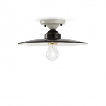 FerroLuce Plafoniera da soffitto media industrial in metallo e paralume in ceramica B&W