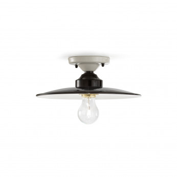 FerroLuce Plafoniera da soffitto piccola industrial in metallo e paralume in ceramica B&W