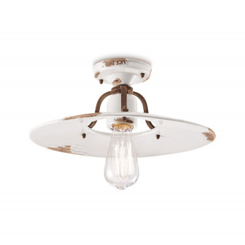 FerroLuce Plafoniera grande in metallo con diffusore in ceramica dal design industrial Country
