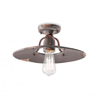 FerroLuce Plafoniera grande in metallo con diffusore in ceramica dal design industrial Country