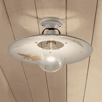 FerroLuce Plafoniera grande rustica con diffusore in ceramica dipinto a mano Bologna