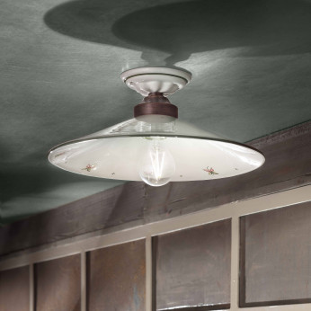 FerroLuce Plafoniera grande stile rustico con struttura in metallo e diffusore in ceramica Asti