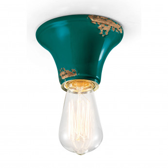 FerroLuce Plafoniera media rotonda dal design industrial con diffusore in ceramica Vintage