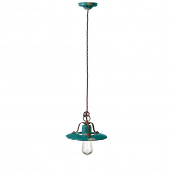 FerroLuce Sospensione piccola in metallo con diffusore in ceramica dal design industrial Country