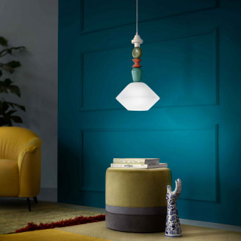 FerroLuce Lampada a sospensione piccola con diffusore in ceramica dalle linee moderne decò Lariat