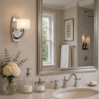 Hinkley Lampada da parete in acciaio per bagno con diffusore in vetro a 1 luce a LED G9 Meridian