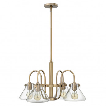 Hinkley Lampadario dal design moderno in acciaio con 4 diffusori in vetro trasparente Congress