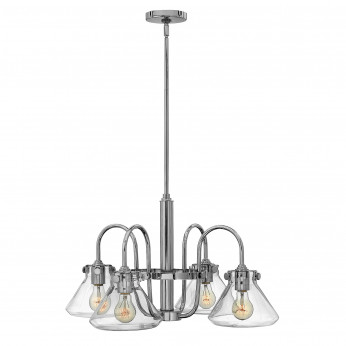 Hinkley Lampadario dal design moderno in acciaio con 4 diffusori in vetro trasparente Congress