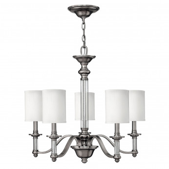Hinkley Lampadario dallo stile moderno in acciaio con diffusori in lino a 5 luci Sussex
