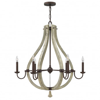 Hinkley Lampadario gigante rustico in acciaio e legno massiccio con diffusore a 5 luci Middlefield