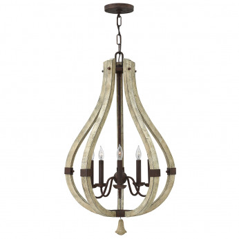 Hinkley Lampadario grande rustico in acciaio e legno massiccio con diffusore a 5 luci Middlefield