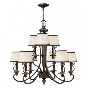 Hinkley Lampadario rustico grande struttura in acciaio e diffusori in organza a 9 luci Plymouth
