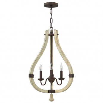 Hinkley Lampadario rustico in acciaio e legno massiccio con diffusore a 3 luci Middlefield