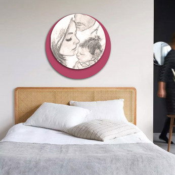 I Dettagli Capezzale rotondo dal design moderno in legno con stampa sacra famiglia Foyer