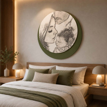 I Dettagli Capezzale rotondo dal design moderno in legno con stampa sacra famiglia Foyer