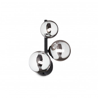 Ideal lux Applique da parete moderna in metallo con 3 diffusori a bocce in vetro Perlage