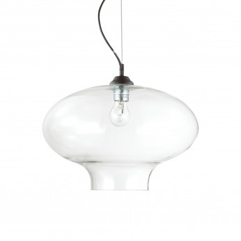Ideal lux Lampada a sospensione industrial in metallo e diffusore in vetro rotondo Bistrò