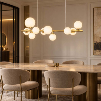 Ideal lux Lampada a sospensione lineare struttura in metallo e 10 diffusori in vetro Perlage